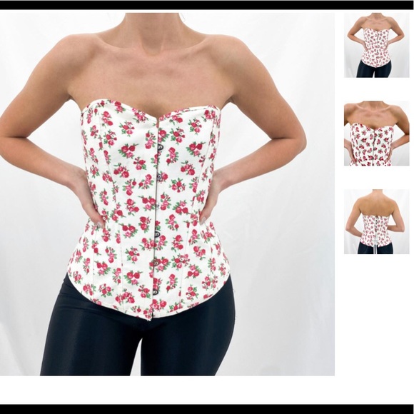 Adore Me Other - A Beautiful Y2k White + Red Floral Print Bustier Top w/ Lace Up Back size X- S